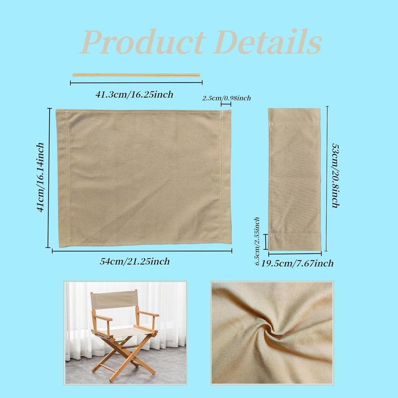 wonofa 1 Set Director Chair Canvas Replacement with Wood Stick,21.2" L x 16.1" W Portable Replacement Cover Canvas for Directors Chair,Casual Home Director Chairs Replacements Canvass (Khaki) (Khaki) - Image 2